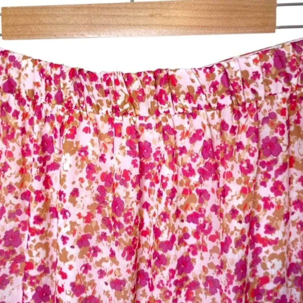 J.Crew Pink Floral‎ Tiered Mini Skirt Elastic Waist Ruffle Hem AY478 Large NEW